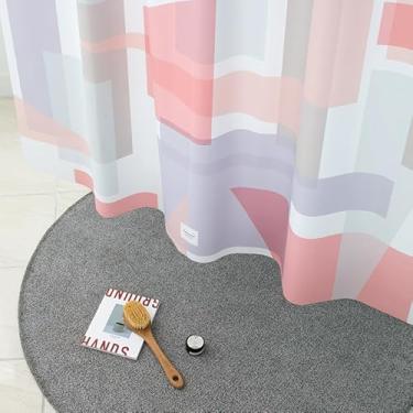 Imagem de onesevennine Cortina de chuveiro de designer coreana – Sem costura, resistente à água (180 cm L x 208 cm C) Colagem – Inclui 12 ganchos de plástico para fácil configuração