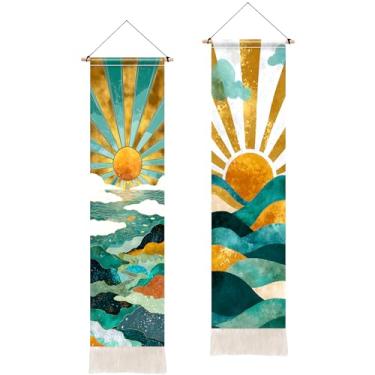 Imagem de BVBOX 2 peças de tapeçaria floral vertical, tapeçarias de borla preta para pendurar na parede vertical, decoração de casa para sala de estar, quarto