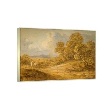 Imagem de Pintura famosa de arte de parede - (Figuras a cavalo) por Thomas Gainsborough - Reproduções impressas em tela - Imagens para decoração de sala de estar (40 x 56 cm (15,8 x 22,0 pol)/molduras champanhe