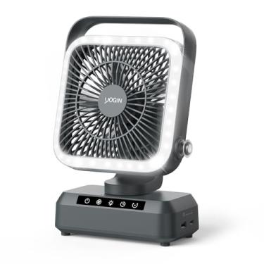 Imagem de YOGIN Ventilador alimentado por bateria recarregável, ventilador de acampamento portátil de 20000 mAh com cabeça ajustável de 360°, 4 velocidades e luz LED, ventilador externo silencioso para barraca