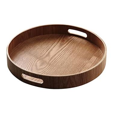 Imagem de Bandeja e travessa para servir vegetais, prato redondo de madeira com alça integrada Bandeja para lanches, bandeja para café da manhã, decoração elegante de fazenda, travessas para servir, decoração d
