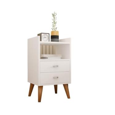 Imagem de Kit 2 Mesa de Cabeceira Retro Criado Com Gavetas(BRANCO)