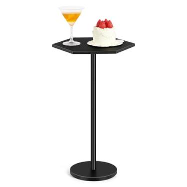Imagem de Vrisa Mesa de bebida, pequena mesa lateral hexagonal para pequenos espaços, mesa de canto com pedestal redondo, mesa de canto moderna, martini, para sala de estar, quarto, poltrona, pátio, preto