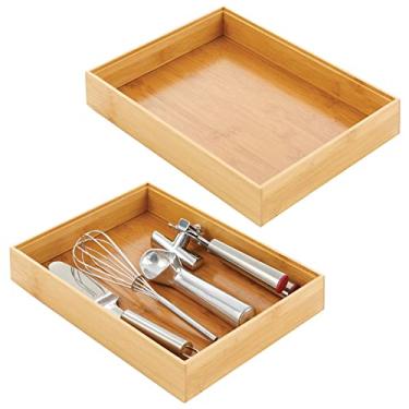 Imagem de Organizador de gaveta de armário de cozinha de bambu mDesign – Ecológica, multiuso – Use em gavetas, em bancadas, prateleiras ou na despensa – 23 x 30 x 5 cm, pacote com 2 – Acabamento de madeira natural
