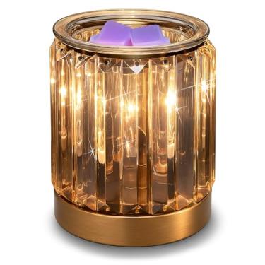 Imagem de Aquecedor de cera de derretimento elétrico queimador de cera elétrica aquecedor de óleo essencial de cera incenso aquecedor de derretimento luz noturna aroma lâmpada decorativa para presentes e decoração (dourada)