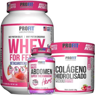 Imagem de WHEY FOR FEMINY 907G l TERMOGÊNICO PRO ABDOMEN HERS 60 CÁPSULAS l COLÁGENO HIDROLISADO 300G l PROFIT-Feminino