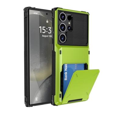 Imagem de SORAKA Capa para Samsung Galaxy S24 Ultra com suporte para cartão PC TPU 2 em 1 capa bumper de camada dupla à prova de choque pode conter 5 cartões verdes