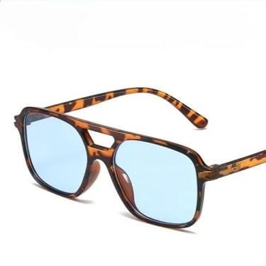 Imagem de Óculos De Sol Retro Quadrado Lente Marrom Vintage Unissex (Azul)