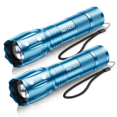Imagem de RECHOO Lanterna LED azul, pacote com 2 lanternas táticas, lúmens altos com 3 modos, lanterna pequena de bolso, lanternas impermeáveis com zoom para emergência doméstica, essenciais para acampamento