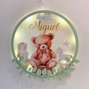 Imagem de Enfeite Porta Maternidade Ursinho Acrílico e Espelho Led