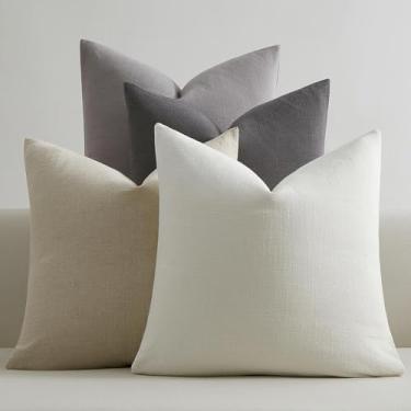 Imagem de JUSPURBET Conjunto de 4 fronhas decorativas de linho 45,7 x 45,7 cm para sofá, cama, capas de almofada macias com zíper oculto para decoração de sala de estar, cinza claro, cinza escuro