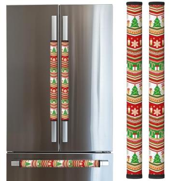 Imagem de LORTURE Conjunto de 2 capas de maçaneta de geladeira de Natal, capas de maçaneta de geladeira para decoração de cozinha, capas de maçaneta de porta para freezer, forno e lava-louças