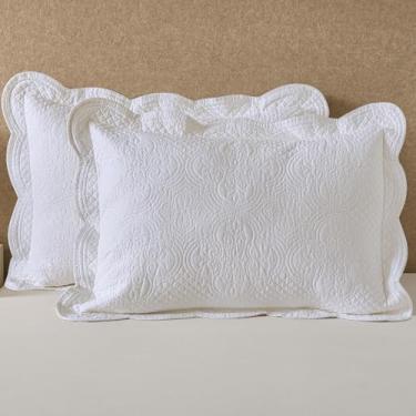 Imagem de YINFUNG Capa de almofada acolchoada branca padrão algodão medalhão damasco conjunto de 2 fronhas florais bordadas em relevo Matelasse vitoriana vintage texturizada decorativa capa de almofada 20×26