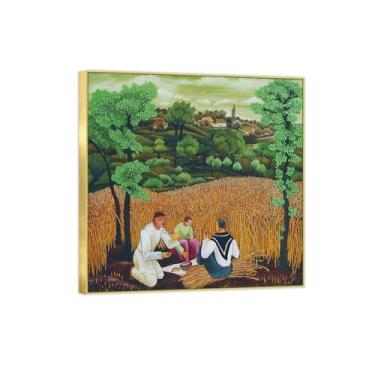 Imagem de BMZFYBS Arte de parede em tela reprodução de pintura famosa - imagens de moldura dourada para sala de estar - colheitadeira - pôster e impressões 70 x 70 cm 27 x 27 pol
