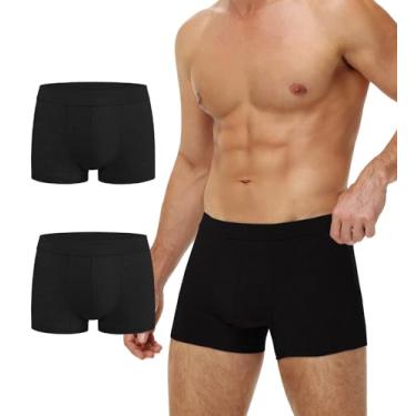 Imagem de Battewa Roupa íntima masculina para incontinência, lavável, absorvente à prova de vazamento, urina, 50 ml, pacote com 2 cuecas boxer de algodão masculinas (preta, 5GG)