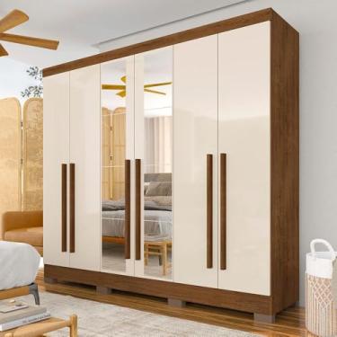 Imagem de Roupeiro Casal 6pts 2gav Com Espelho Ester Freijó/off - M.a Freijó/off Premium