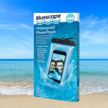 Imagem de Bluescape Bolsa de telefone à prova d'água azul classificação IPX8, design flutuante com alça ajustável, ajuste universal para smartphones, proteção contra água, sujeira, poeira pronta para férias