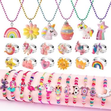 Imagem de Conjunto de joias WESAYEE Unicorn Necklace Bracelet para meninas 4-8