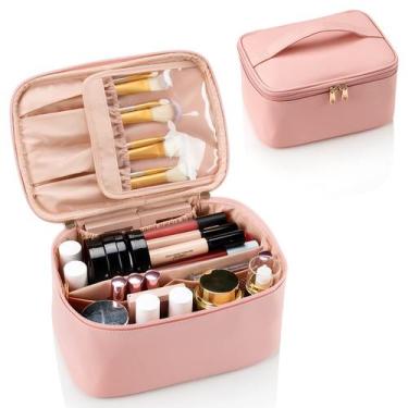 Imagem de Bolsa de maquiagem OCHEAL Pink Travel Organizer em couro impermeável