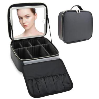 Imagem de Bolsa de maquiagem de viagem SLUMAZI com espelho LED preto