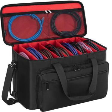 Imagem de Bolsa de arquivo Travel Gig Band Cable AKOZLIN com divisórias vermelha