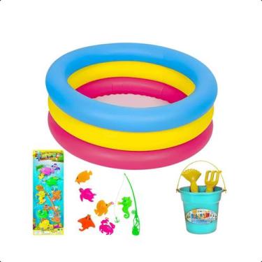 Imagem de Piscina 3 Aneis 88 Litros + Balde C/ Acessorios + Kit Pesca - KIDSBEHA