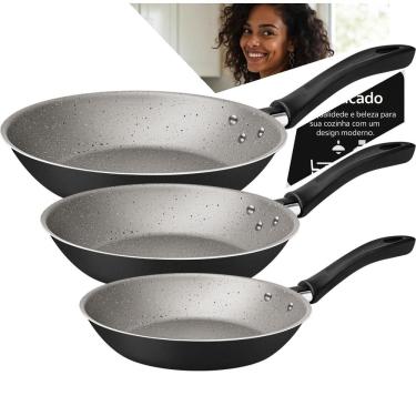 Imagem de Jogo Kit Frigideira Linz Tramontina 3 Peças Alumínio Antiaderente Starflon Max Preto 16cm 20cm 24cm