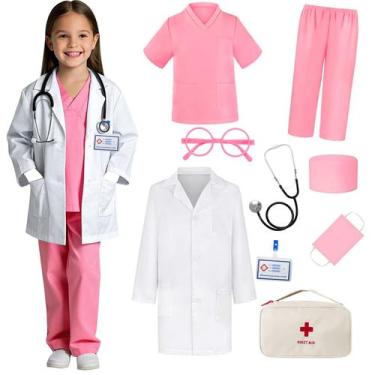 Imagem de Conjunto de 9 peças Kids Doctor Costume Miltrs com estetoscópio
