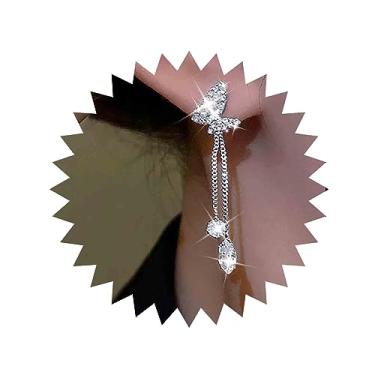 Imagem de Aneneiceera Brincos de borboleta de cristal vintage brincos pendentes de strass de prata Cz brincos de franja Cz brincos de borboleta pérola joias para mulheres e meninas, Metal, Sem pedra preciosa