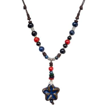 Imagem de Colar feminino com contas de cerâmica ajustável, colar com pingente de flores feito à mão, joia hippie para mãe e esposa
