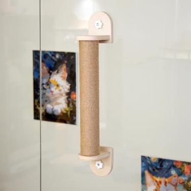 Imagem de PETKARAY Poste arranhador de janela de 59,7 cm para gatos internos, alpinista de madeira, arranhador para gatos com ventosas