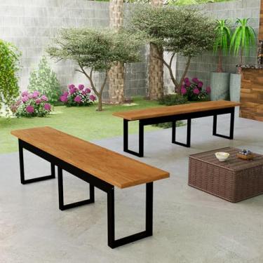 Imagem de Kit Banco De Madeira MDF Com Base De Ferro Estilo Industrial Para Jardim Varanda Área Gourmet (Nature)