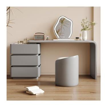 Imagem de Escrivaninha de penteadeira Mesa de toucador com 3 gavetas, conjunto moderno e simples, incluindo espelho maquiagem LED cadeira, perfeito para mulheres meninas(Gray,Médio)