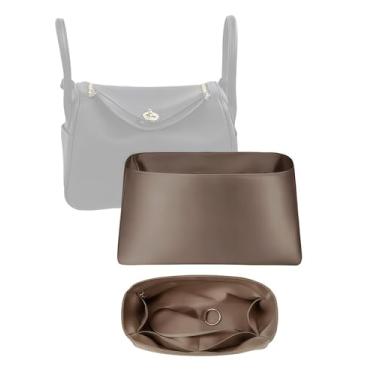 Imagem de Organizador de seda de luxo para Lindy 19/26/30/34 – Inserção leve para bolsa com bolsos, forro de cetim macio, mantém a forma da bolsa, organizador de bolsa premium e modelador (cinza (estilo zíper