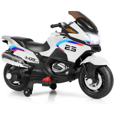 Imagem de Moto Elétrica Infantil 12V Recarregável com Música e Luzes, até 6 km por hora, Branca,...