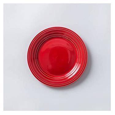 Imagem de Prato de serviço pratos de jantar de cerâmica de 25,4 cm, pratos listrados multicoloridos com padrão para salada, macarrão, sobremesa e aperitivo, pratos seguros para micro-ondas e lava-louças (Cor