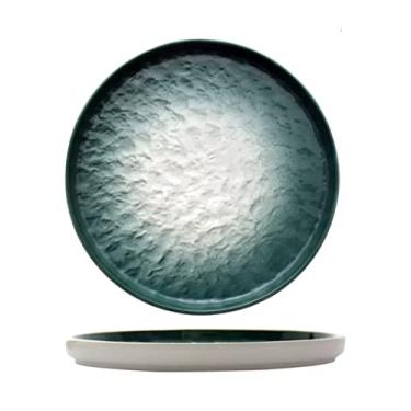 Imagem de Lata de lixo Prato verde gradual Prato de jantar de cerâmica doméstico Padrão de pedra Prato plano Prato de jantar Prato de sobremesa Cozinha Restaurante Prato plano simples Prato profundo(Grande)