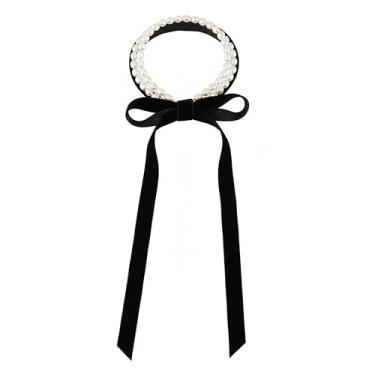 Imagem de Colar Perola Comprido Noiva Festa Veludo Preto Casamento Voltas Delicado Luxo Elegante-Gargantilha Choker Pérola Laço Amarração Anos 60 De Época-Presente Feminino Mãe Avó Senhoras Amarrar Luxo Sofisticado