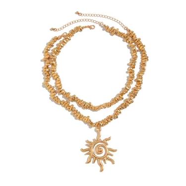 Imagem de Colar feminino dourado com pingente de sol espiral dourado em camadas, vintage, ajustável, irregular, com contas Ccb, joia moderna para mulheres, adjustable, Metal, Sem Pedra Preciosa