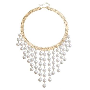 Imagem de Colar Perola Dourado Festa Casamento Delicado Elegante Luxo-Gargantilha Maxi Pérola Anos 60 Cascata Bolinhas -Presente Feminino Mãe Avó Senhoras De Época Retrô Vintage