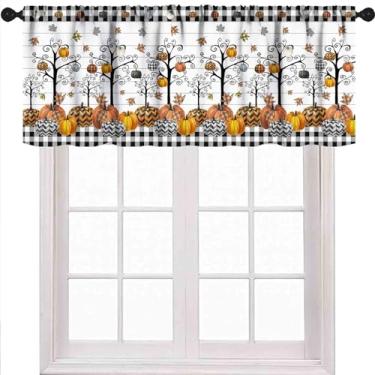 Imagem de Saia de abóbora de Halloween, casa de fazenda, dia de Ação de Graças, folhas de abóbora, cortinas curtas para cozinha, banheiro, sala de estar, café, 1 peça, 137 x 45 cm