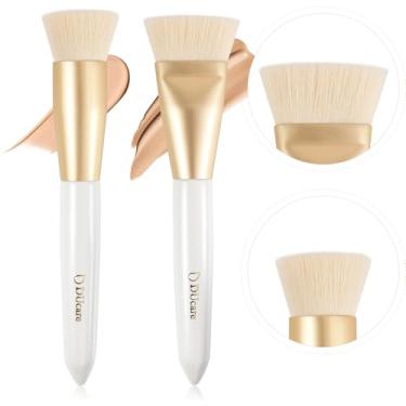 Imagem de Ducare Conjunto de pincéis de maquiagem Foundation Bursh e contorno, 2 peças, pincel de contorno Kabuki de topo plano premium para misturar e polir pincel de maquiagem grande e fofo com cerdas