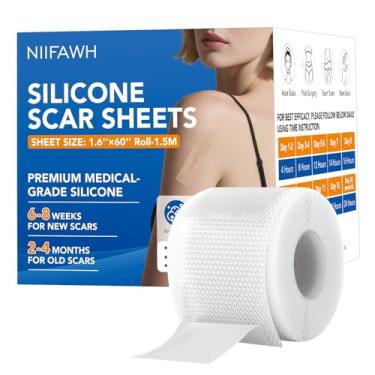 Imagem de NIIFAWH Folhas de silicone para cicatrizes (rolo de 4 x 152 cm - 1,5 m) - para cicatrizes cirúrgicas, cesarianas, queloides e abdominoplastia | Fita para cicatrizes de grau médico | Reduz solavancos e