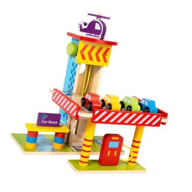 Imagem de predolo Conjunto de garagem de estacionamento de madeira, ferramenta de aprendizagem para crianças, dramatização, brinquedo interativo educacional,