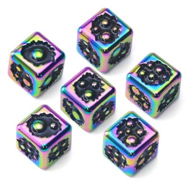 Imagem de FONVGOGO D6 Metal Dice Set of Six Pcs 15mm, Unique Cool 6 Sided Dice for DND, RPG, Dungeons and Dragons, Gift(Bubble-D6 Dazzle Black)