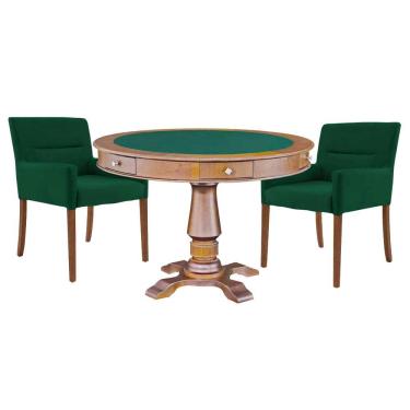 Imagem de Mesa de Jogos Carteado Victoria Tampo Reversível Amêndoa com Kit 2 Cadeiras Vicenza Verde - GranBelo