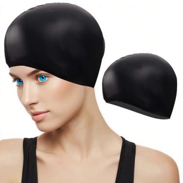 Imagem de Toucas de natação para cabelos longos, toucas de natação de silicone durável para mulheres, homens, adultos, jovens, crianças