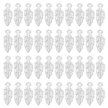 Imagem de Amuleto de penas, 50 peças, mini pingente de pena, pingente de metal a granel, vintage, designer faça você mesmo, apanhador de sonhos para fazer joias, brincos, colar, artesanato, chaveiro, prata