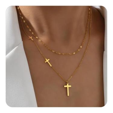 Imagem de Colares de cruz em camadas para mulheres, pingente de crucifixo, gargantilhas, colares, empilháveis, ajustáveis, joias modernas, presentes, One Size, Metal, Sem Pedra Preciosa