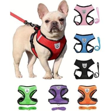 Imagem de Peitoral para cães pequenos - malha para todos os climas, refletivo, corda de tração de 1,2 m, arnês sem puxar para cães pequenos, gatos - Seguro com fecho de velcro, fivela, anéis D duplos, M